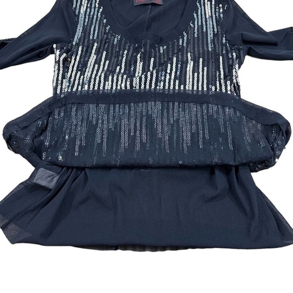 Elegantissimo Firenze Woman’s Blouse Large Black Sequined Sheer Long Sleeves - Picture 3 of 11